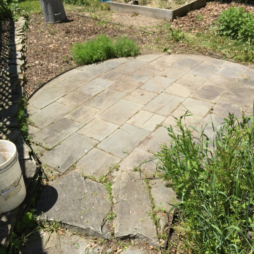 This stone patio is the heart of our garden, its vital center.